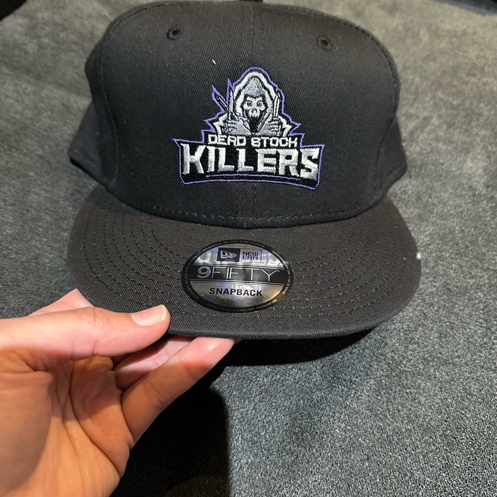 New Era Black Snapback Hat with Purple and White dead stock killers Embroidery